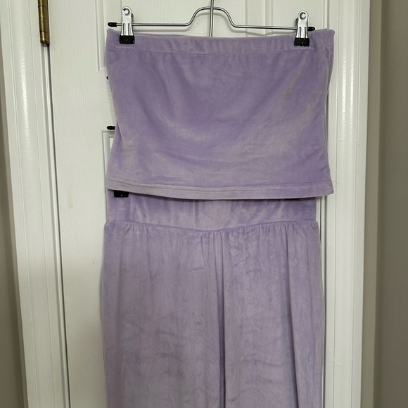 Brave Soul Women’s Two Piece Velvet Set Medium Lilac Purple Tube Top Flare Pants - Picture 2 of 10